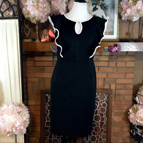Shelby & Palmer Dresses & Skirts - SHELBY & PALMER BLACK DRESS WITH WHITE TRIM PIPING AND RUFFLE SHOULDERS (8)